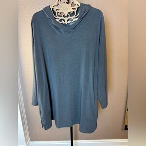 Duluth Trading Co Gray Hooded Tunic Top 2X | Pockets | Soft Stretch